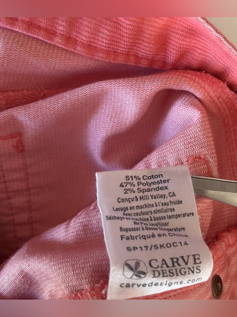 Women’s Carve Designs mini MAUI SKIRT organic cotton raw hem stretch coral 6 - Picture 8 of 8